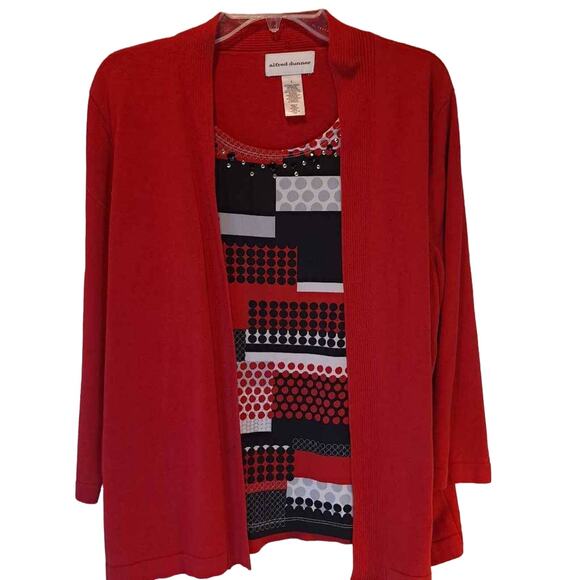Alfred Dunner Women's Twofer Top Red Color Block Long Sleeve Layered Sequin L - Picture 1 of 6